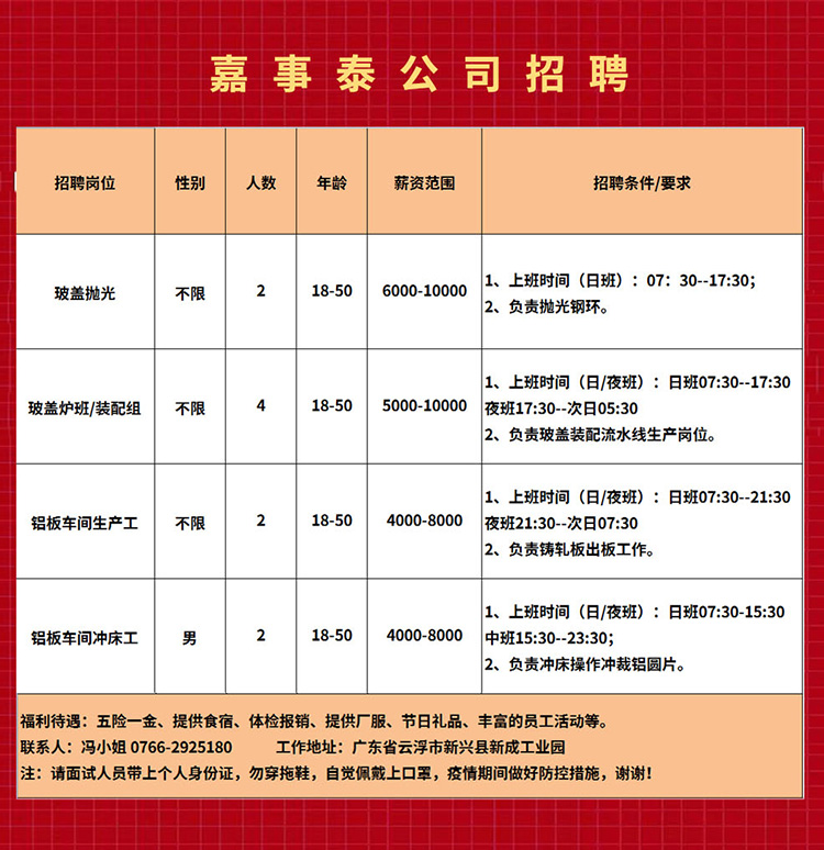 坪地泰祥最新招聘启事